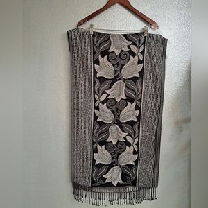 Black & Grey Floral Design Wrap/Table Runner/Wall Hanging
